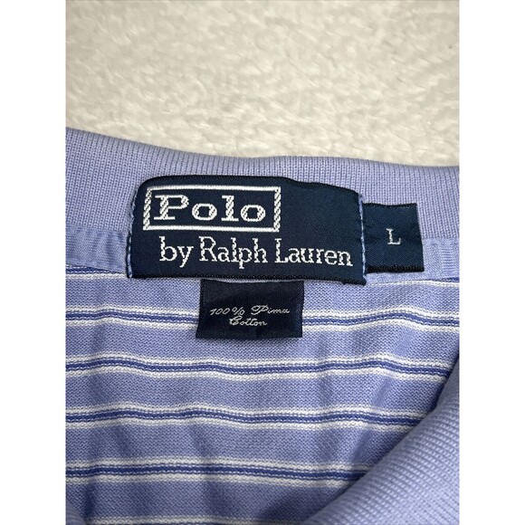 Polo Ralph Lauren Pima Cotton Blue Striped Polo Shirt Short Sleeve Size Large - Picture 3 of 6
